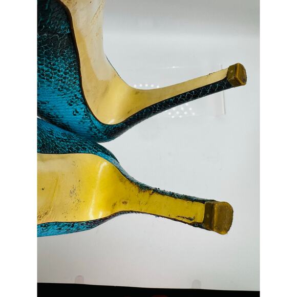 Miu Miu Teal Snakeskin Embossed Leather Peep Toe pump size 37 - Picture 6 of 11
